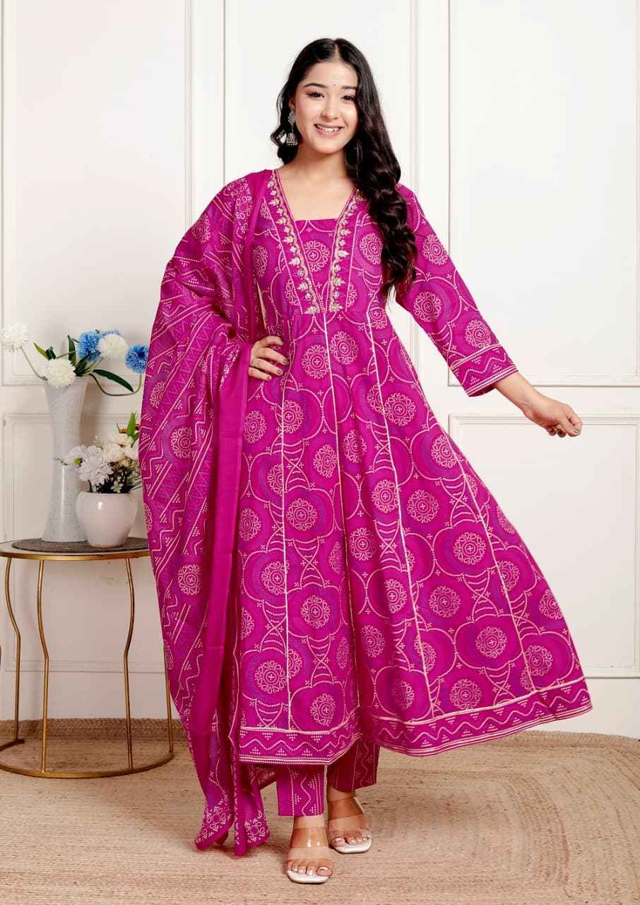 Pink  Bandhej Blossom Grace Set